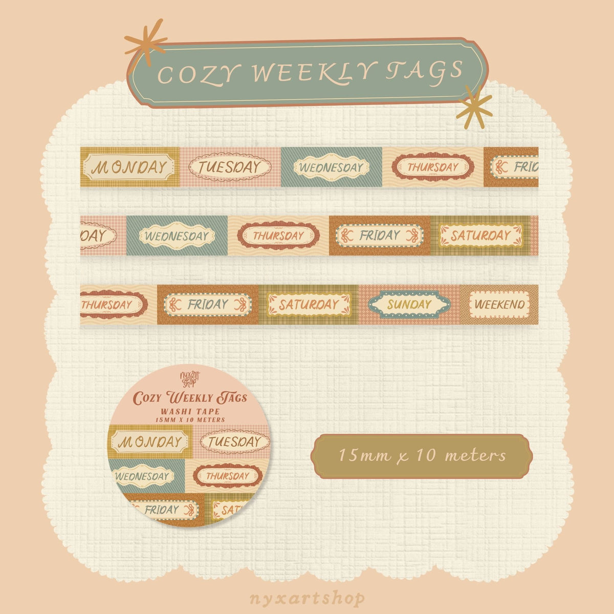 Cozy Weekly Tags Washi Tape