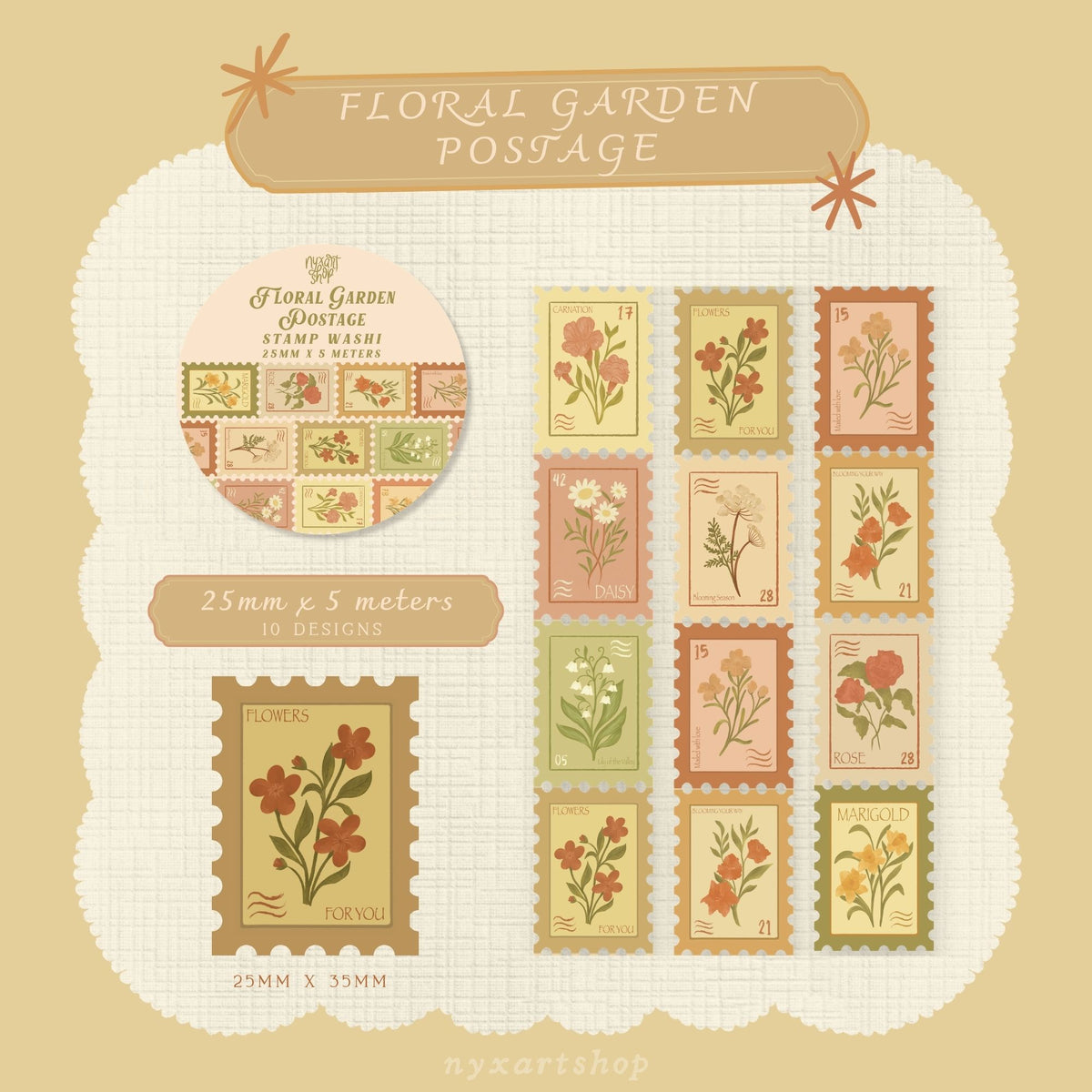 Floral Garden Postage Stamp Washi Tape