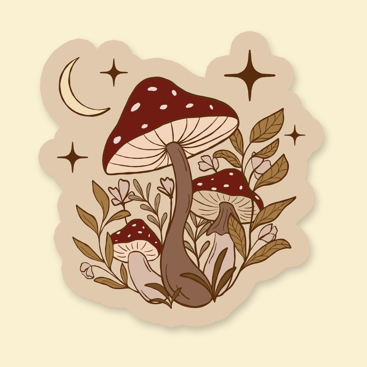Cozy Mushroom & Floral Vinyl Sticker