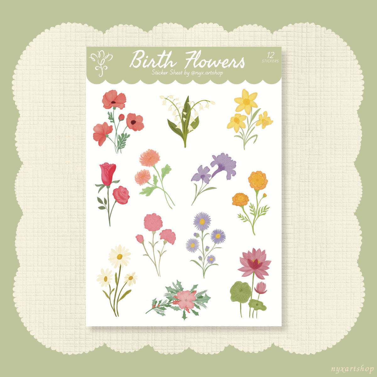 Birth Flowers Sticker Sheet